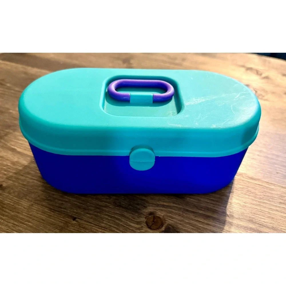Plastic Makeup Case Kids Blue Teal Good Retro Divided Mirror Box